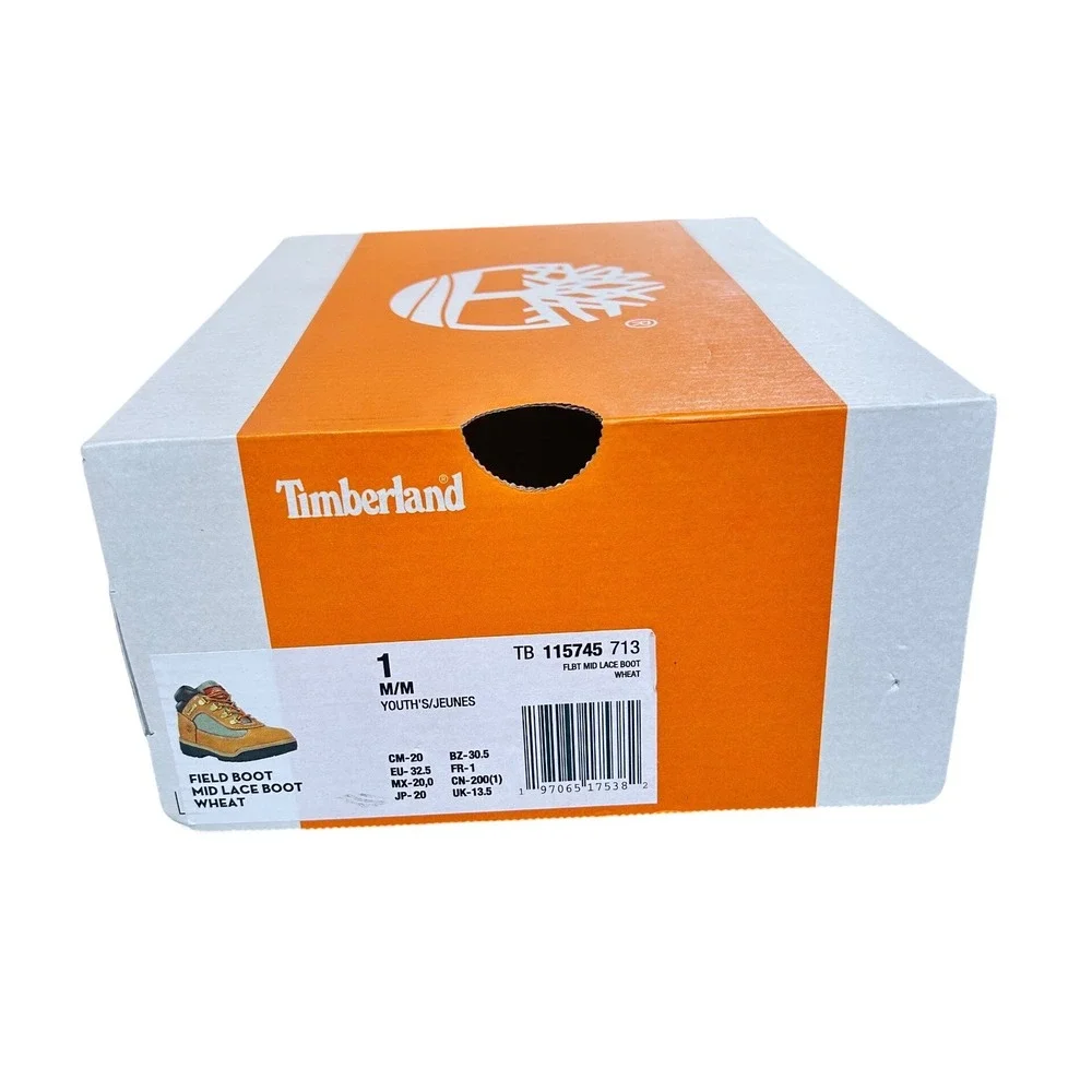 Timberland Youth Field Boot Mid‎ Lace Wheat Nubuck Leather TB115745 713 Size 1 M